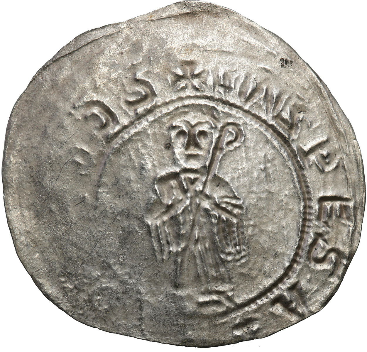 Bolesław III Krzywousty. Brakteat wzór rzymski (jednopostaciowy), Kraków stempel F, 1127 r.- RZADKOŚĆ